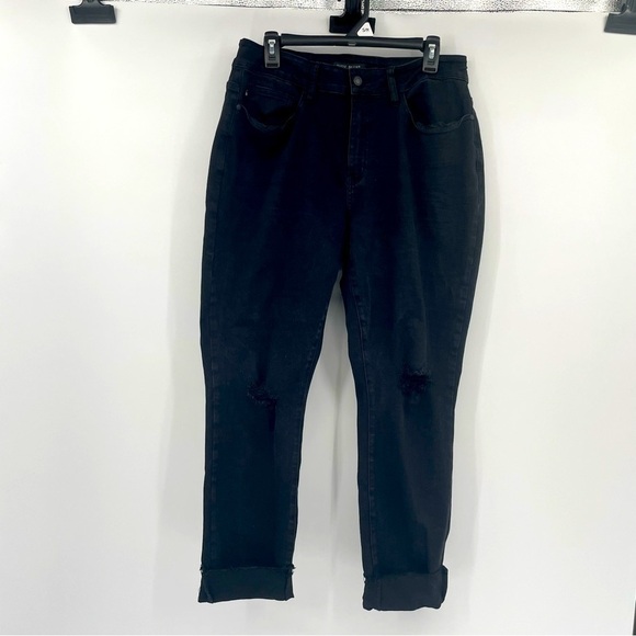 Judy Blue Black Beauty Slim Fit Jeans - Size 14W - Released Hem Rolled - Black - Picture 2 of 15